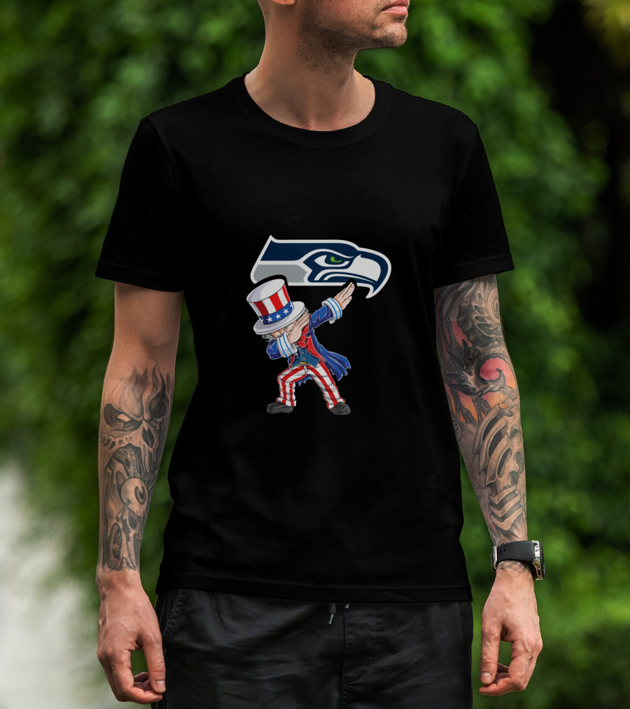 Uncle Sam Dabbing Seattle Seahawks 4Th Of July Celebration T-Shirt