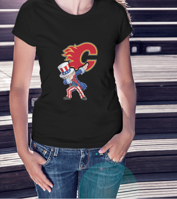 Uncle Sam Dabbing Calgary Flames July 4th Celebration Fans T-Shirt