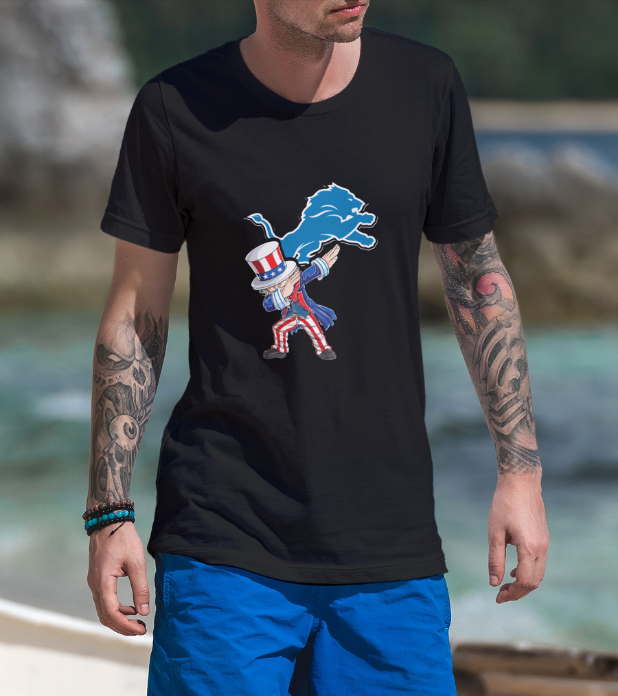 Uncle Sam Dabbing Detroit Lions 4Th Of July Fans T-Shirt