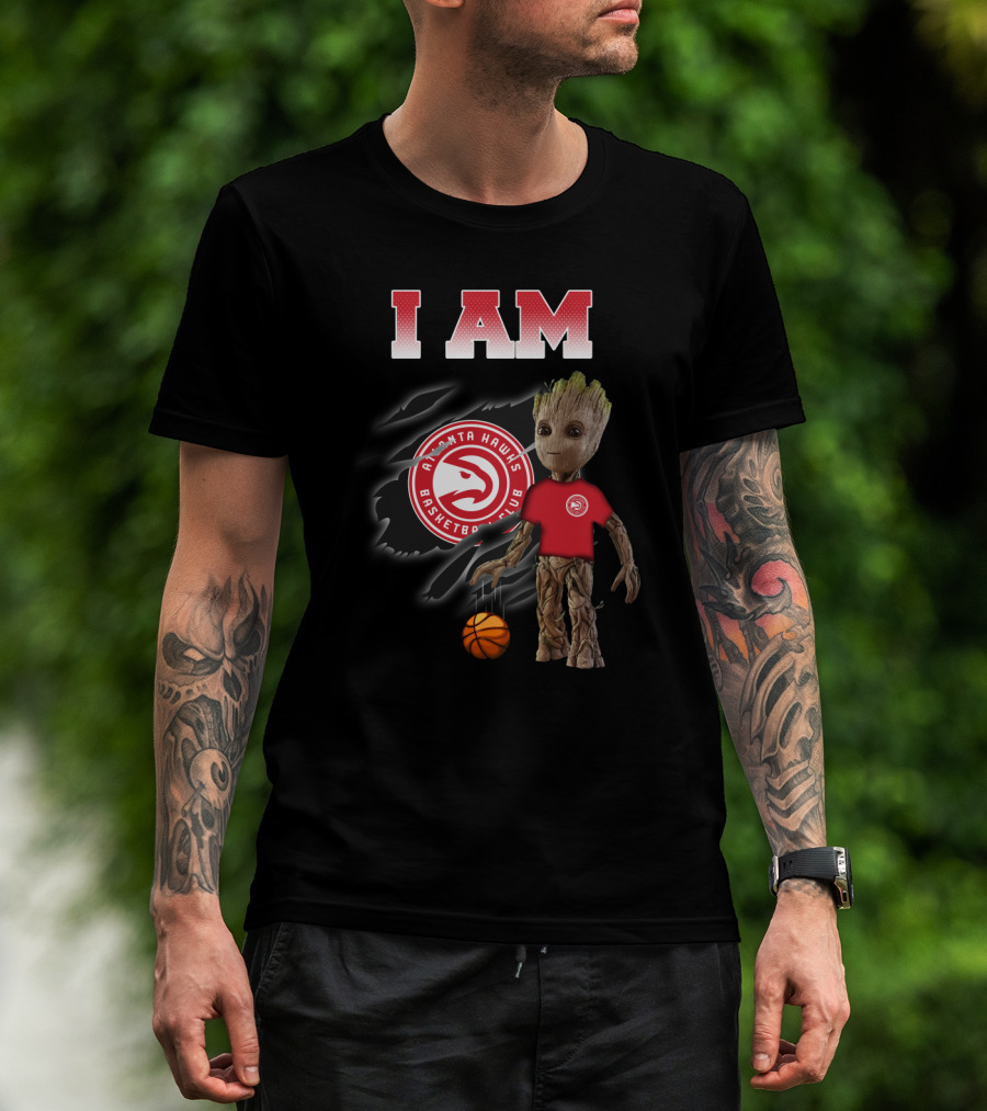 I Am Atlanta Hawks Basketball Groot Holding Basketball T-Shirt