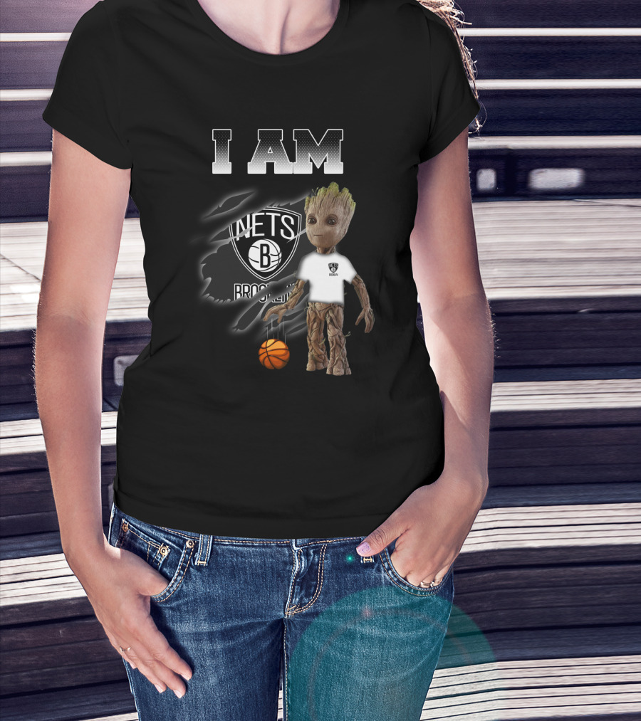 I Am Groot Brooklyn Nets Fan With Basketball T-Shirt