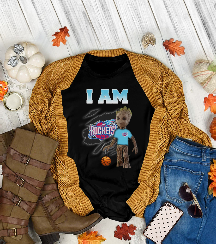 I Am Rockets Groot With Basketball Fan Gear T-Shirt