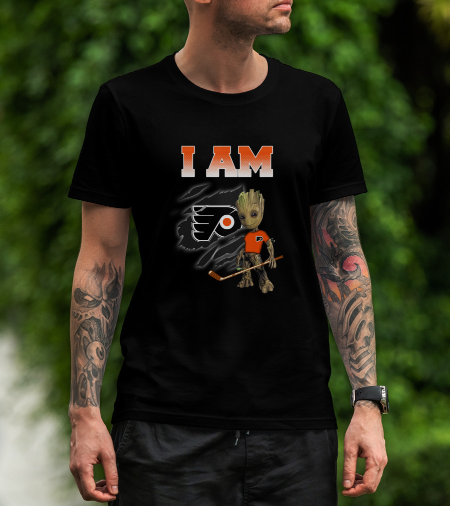 I Am Philadelphia Flyers Groot Hockey Fan Character T-Shirt