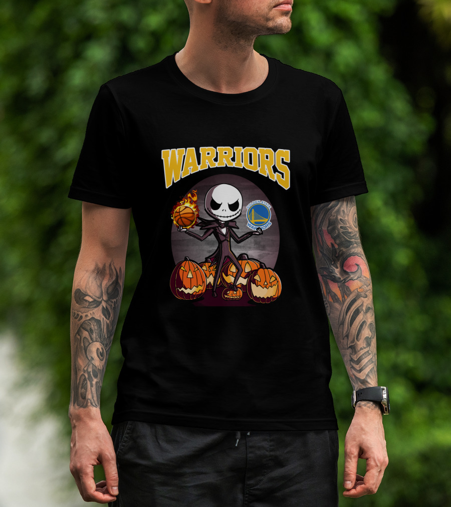 Golden State Warriors Halloween Jack Skellington Basketball Pumpkins T-Shirt