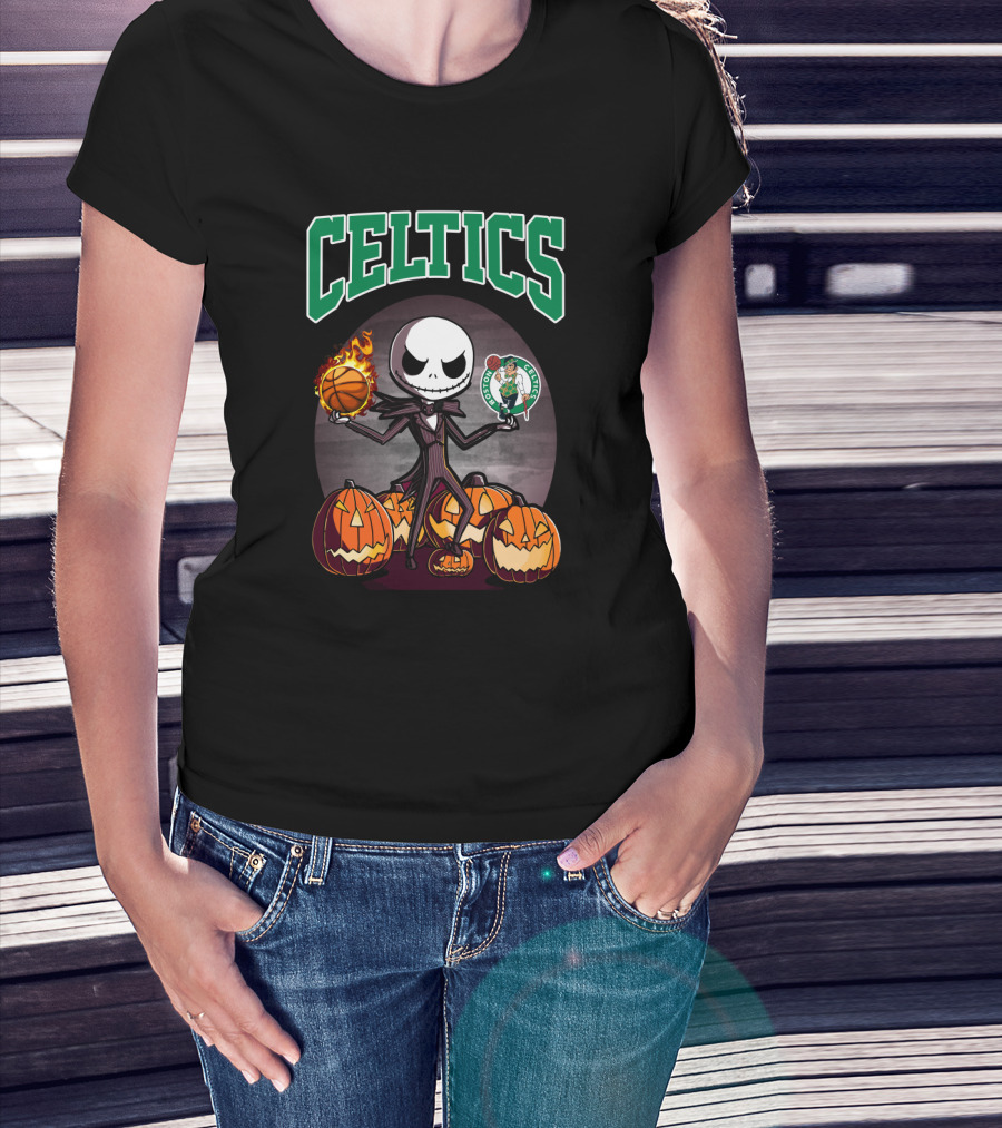 Celtics Halloween Jack Skellington Boston Basketball Pumpkins T-Shirt