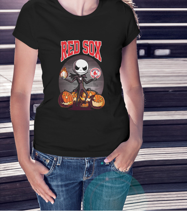 Red Sox Jack Skellington Halloween Boston Red Sox Pumpkins Fireball T-Shirt