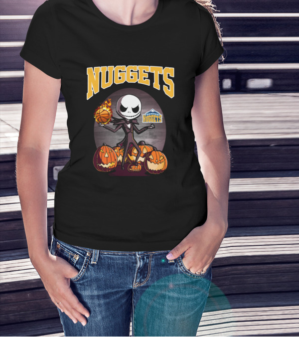 Nuggets Jack Skellington Halloween Pumpkins Basketball Fire Denver Nuggets T-Shirt