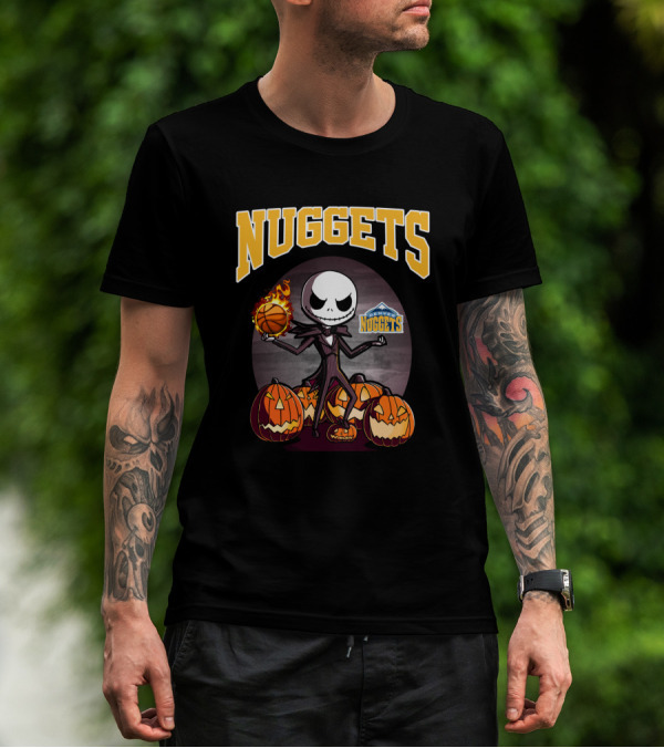 Nuggets Jack Skellington Halloween Pumpkins Basketball Fire Denver Nuggets T-Shirt