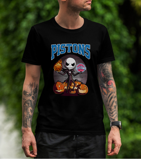 Pistons Jack Skellington Halloween Detroit Pistons Basketball Pumpkins T-Shirt