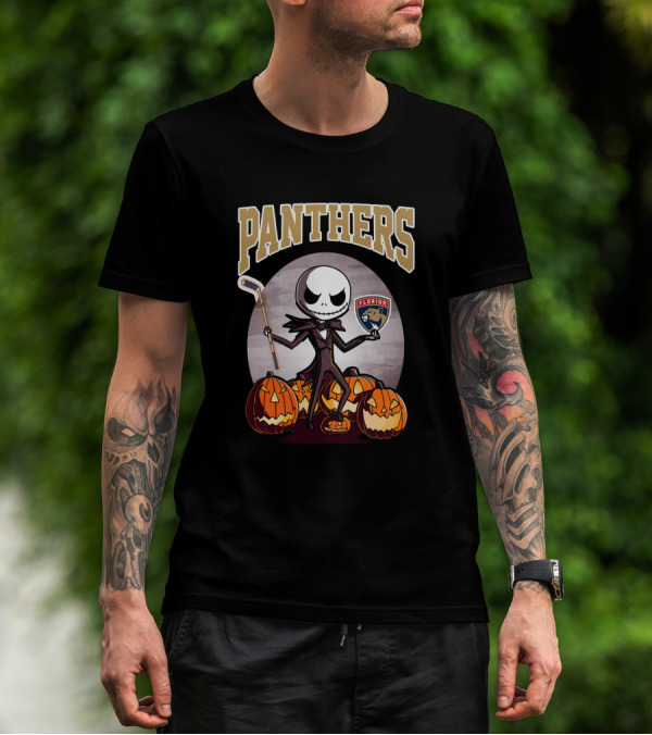 Panthers Jack Skellington Florida Hockey Halloween Pumpkins T-Shirt