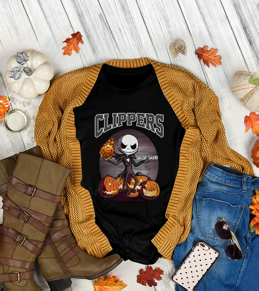 Clippers Jack Skellington Halloween LA La Land Basketball Pumpkins T-Shirt