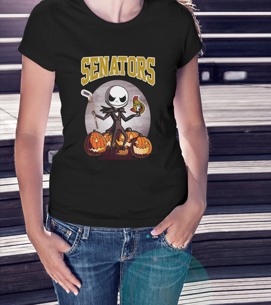 Jack Skellington Senators Hockey Halloween Pumpkins T-Shirt