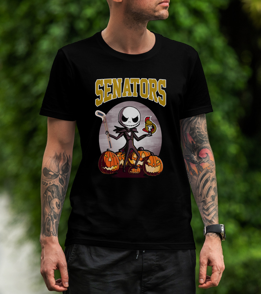 Jack Skellington Senators Hockey Halloween Pumpkins T-Shirt