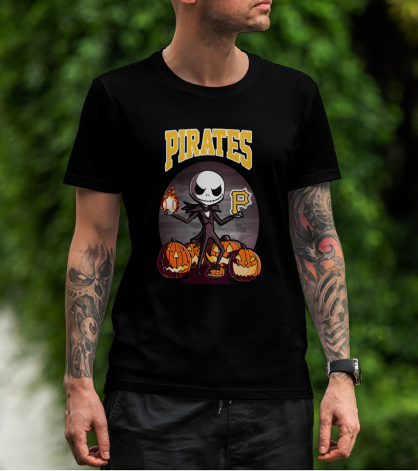 Pirates Jack Skellington Halloween Pittsburgh Baseball Pumpkins T-Shirt