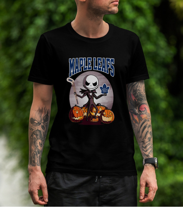 Maple Leafs Jack Skellington Halloween Toronto Hockey Pumpkins T-Shirt