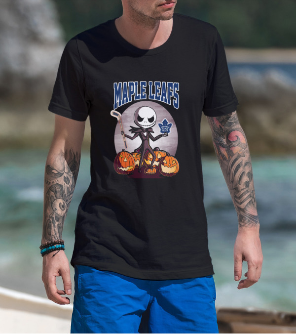 Maple Leafs Jack Skellington Halloween Toronto Hockey Pumpkins T-Shirt