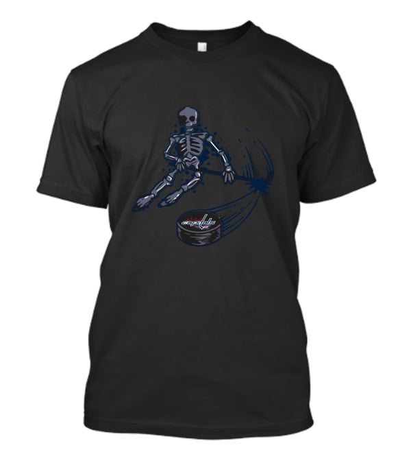 Skeleton Playing Ice Hockey With Washington Capitals Puck T-Shirt