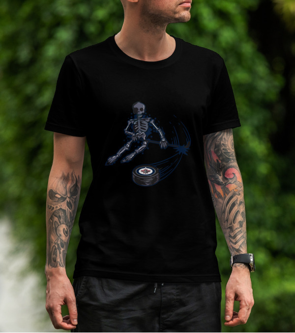 Winnipeg Jets Skeleton Hockey Player With Team Puck T-Shirt