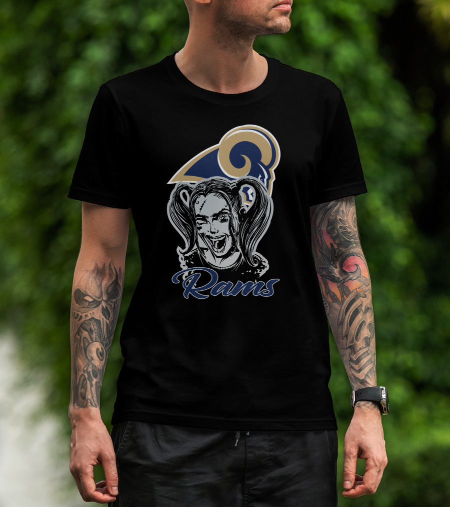 Harley Quinn With Los Angeles Rams Logo Rams Fans T-Shirt
