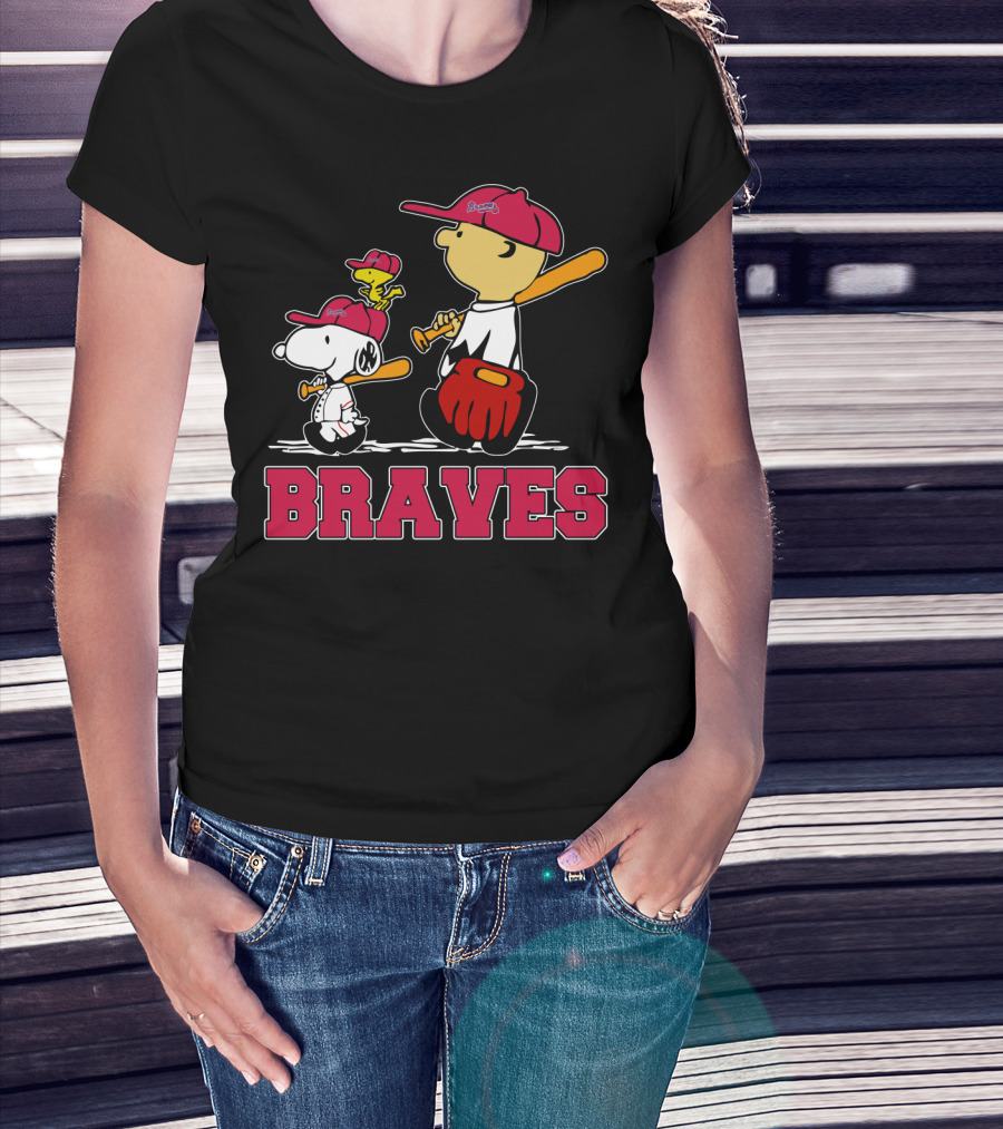 Snoopy Woodstock And Charlie Brown Braves Baseball Fans T-Shirt