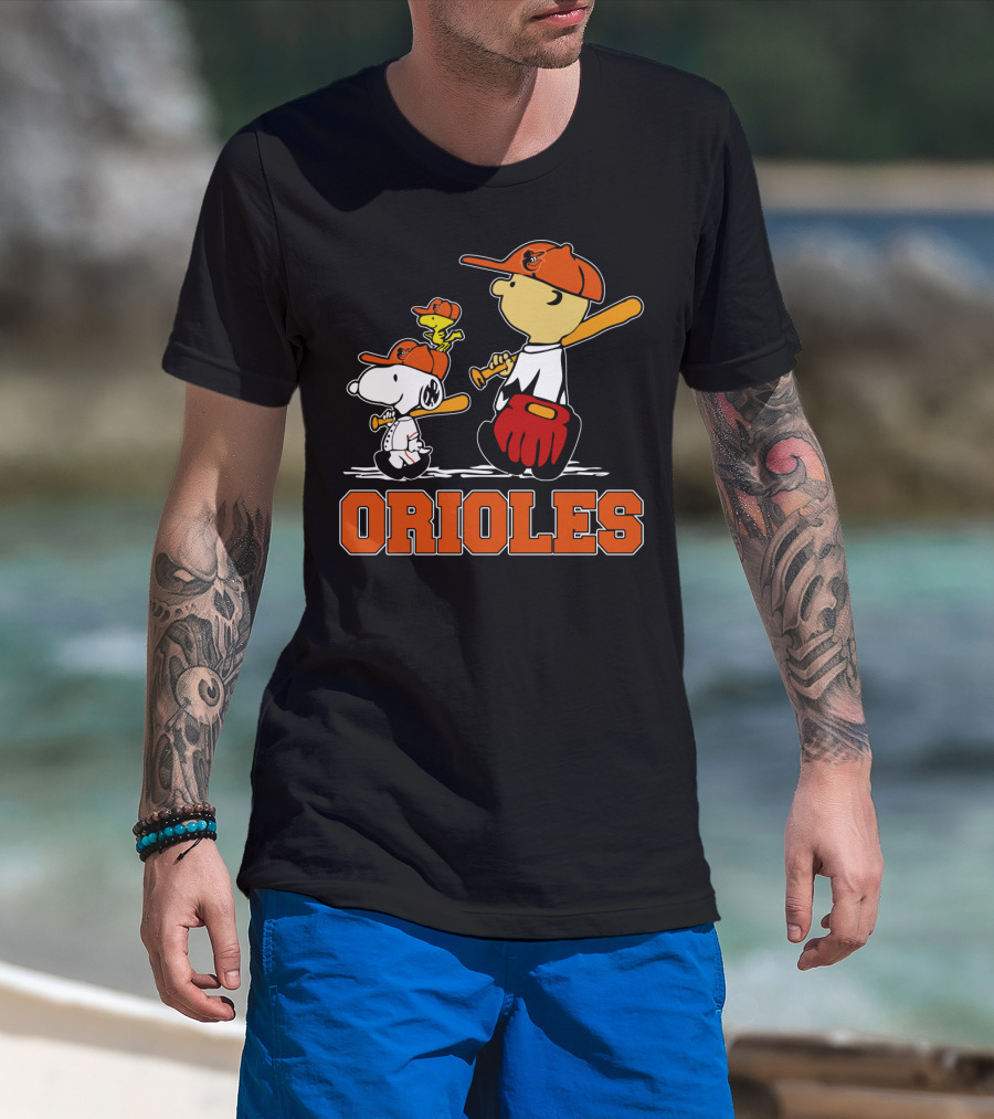Orioles Baseball With Snoopy Woodstock And Peanuts Characters T-Shirt