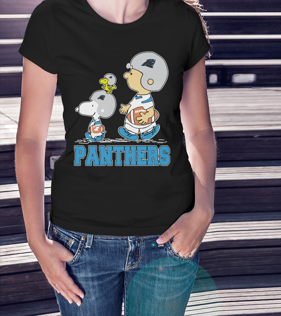 Snoopy And Woodstock With Carolina Panthers Football Helmets T-Shirt