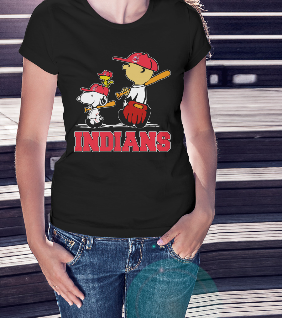 Snoopy Woodstock Cleveland Indians Baseball Fans T-Shirt