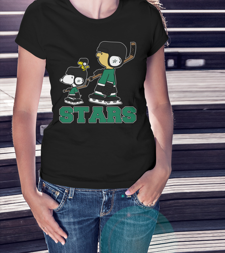 Snoopy And Woodstock Dallas Stars Hockey Team Fans With Stars T-Shirt