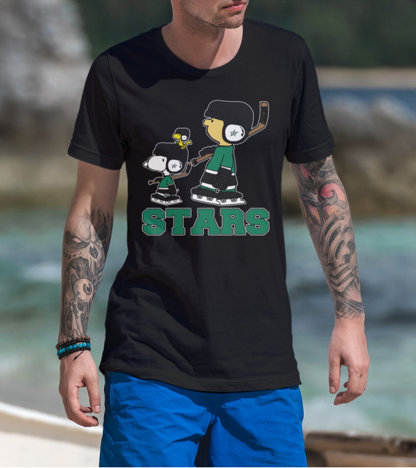 Snoopy And Woodstock Dallas Stars Hockey Team Fans With Stars T-Shirt