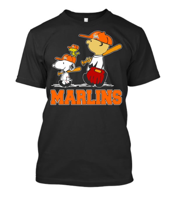 Marlins Snoopy Woodstock And Charlie Brown Baseball Fans T-Shirt