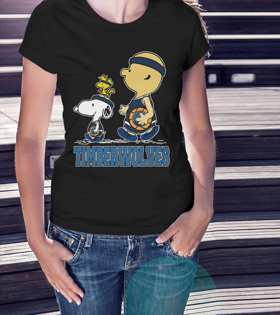 Snoopy Woodstock And Charlie Brown As Minnesota Timberwolves Fans T-Shirt