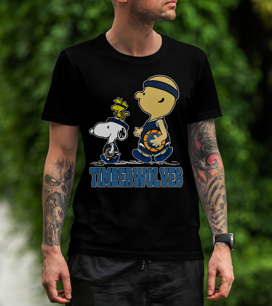 Snoopy Woodstock And Charlie Brown As Minnesota Timberwolves Fans T-Shirt
