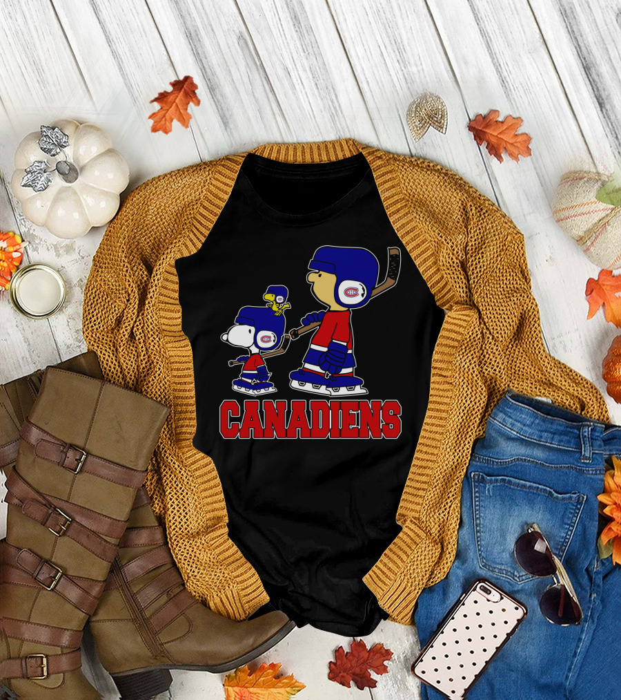 Snoopy Montreal Canadiens Fans Charlie Woodstock Hockey Team T-Shirt