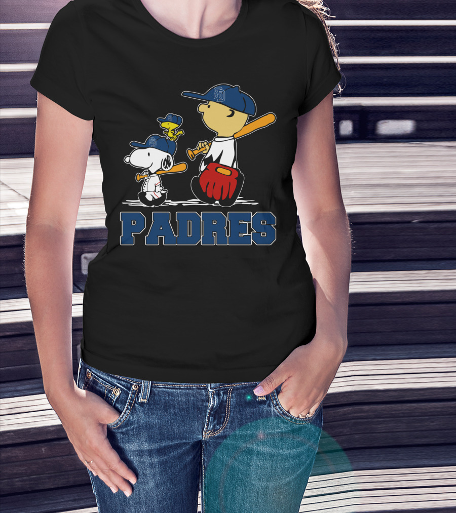 Snoopy And San Diego Padres Baseball Team Fans With Woodstock And Sports Equipment T-Shirt