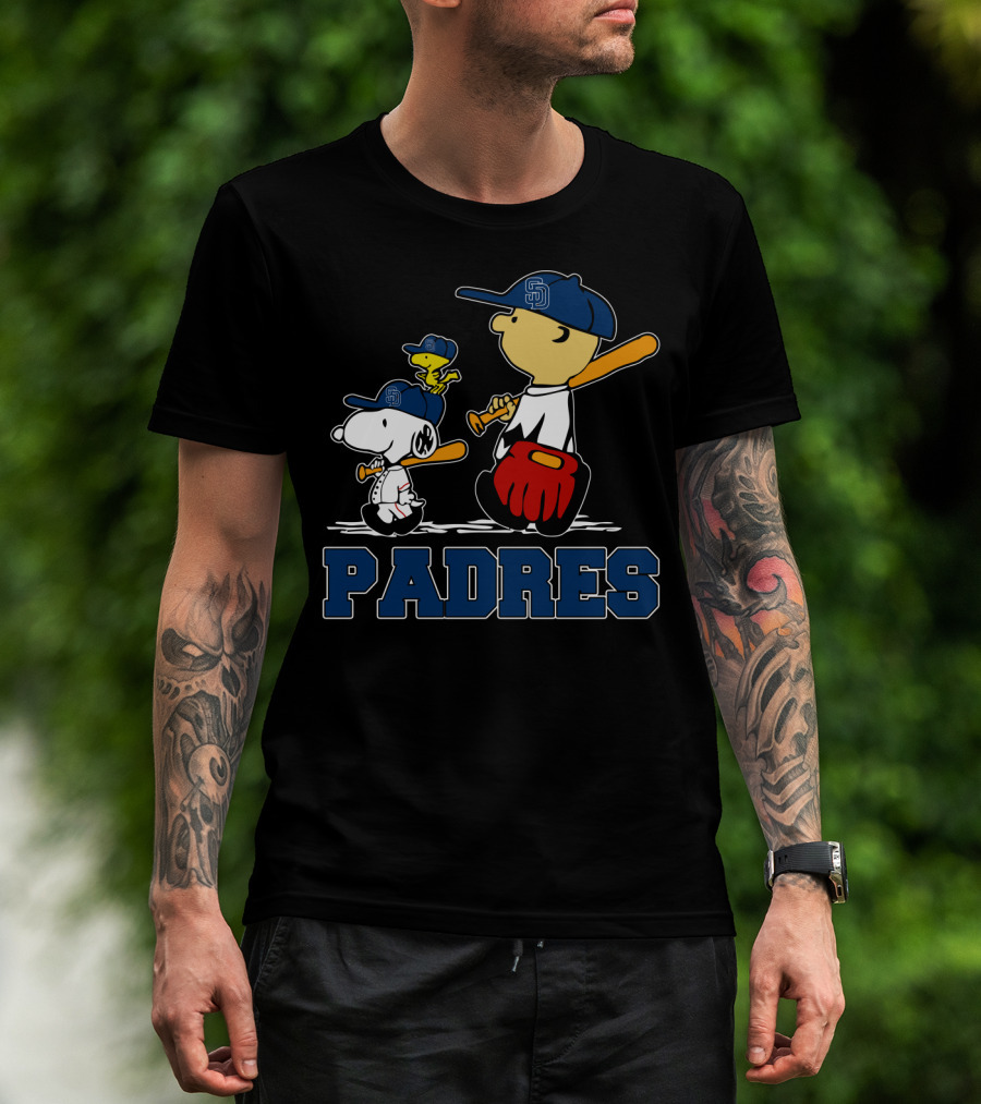Snoopy And San Diego Padres Baseball Team Fans With Woodstock And Sports Equipment T-Shirt