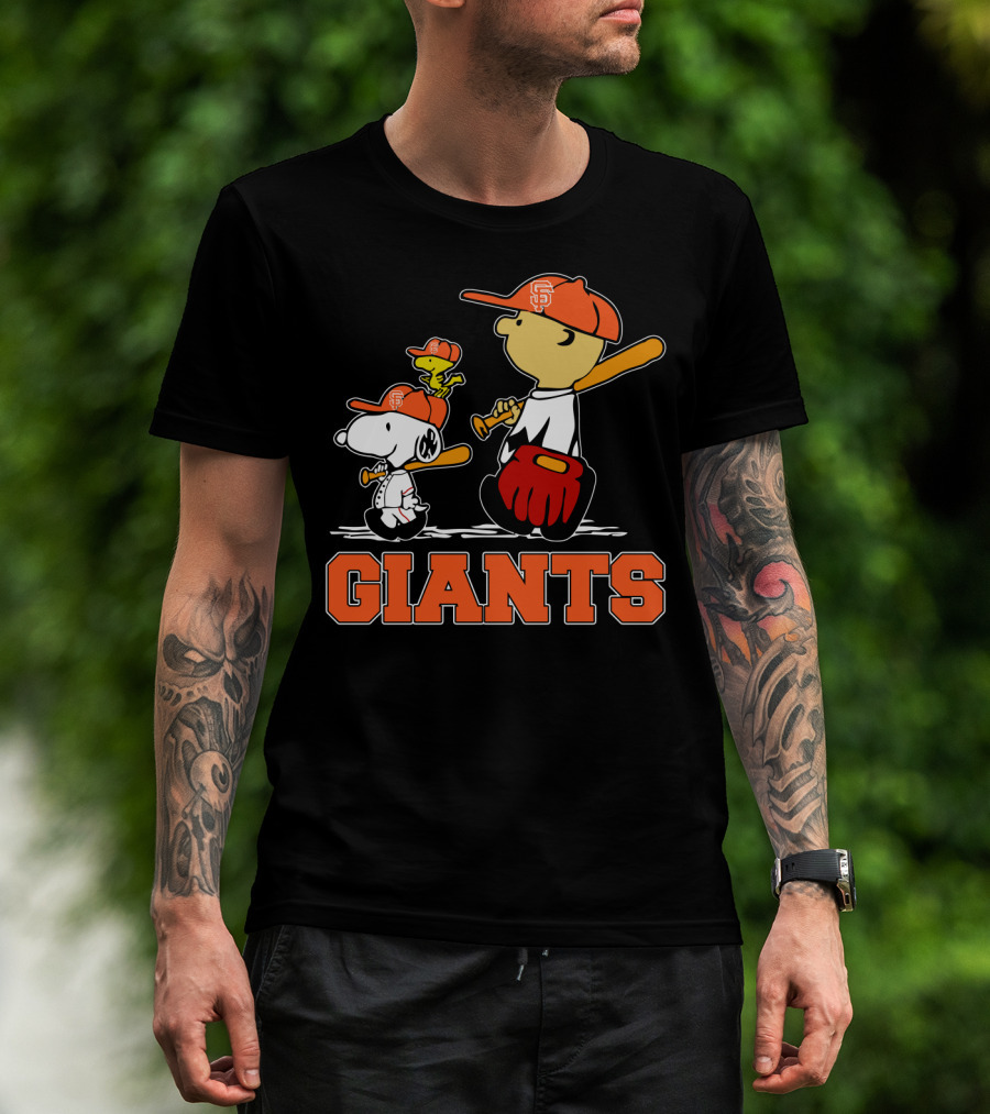 Snoopy Baseball San Francisco Giants Fans Charlie Brown Woodstock T-Shirt