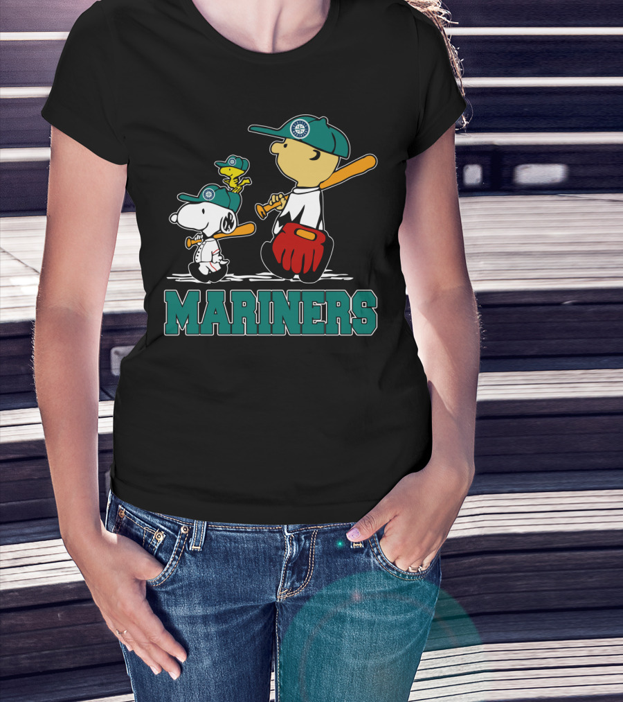 Snoopy Woodstock And Seattle Mariners Peanuts Baseball T-Shirt