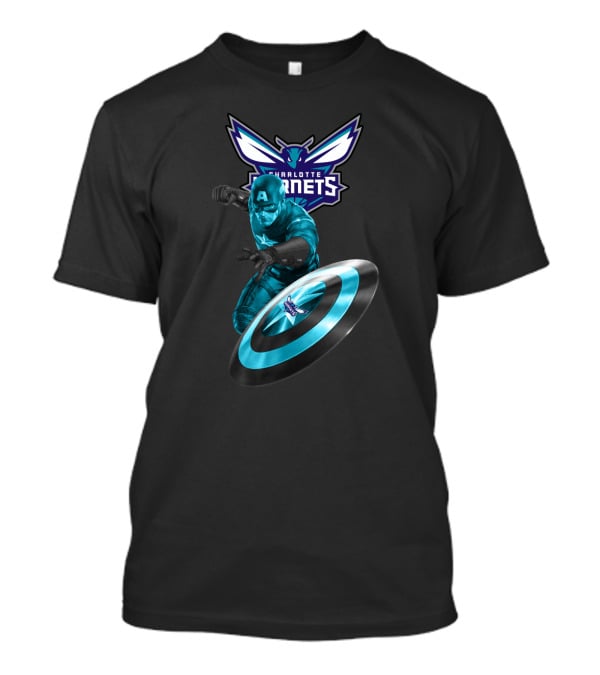 Charlotte Hornets Captain America Crossover Shield T-Shirt