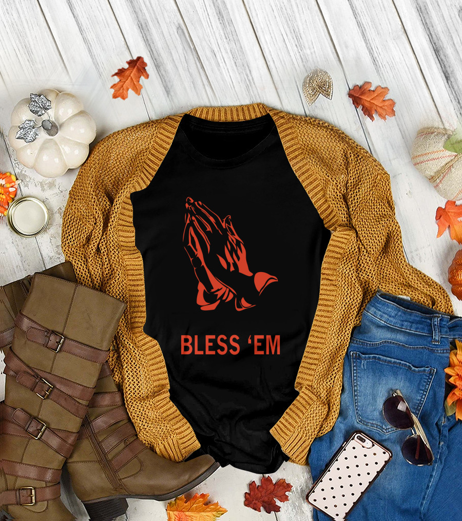 Cleveland Browns Bless Em Praying Hands Tribute Fans T-Shirt