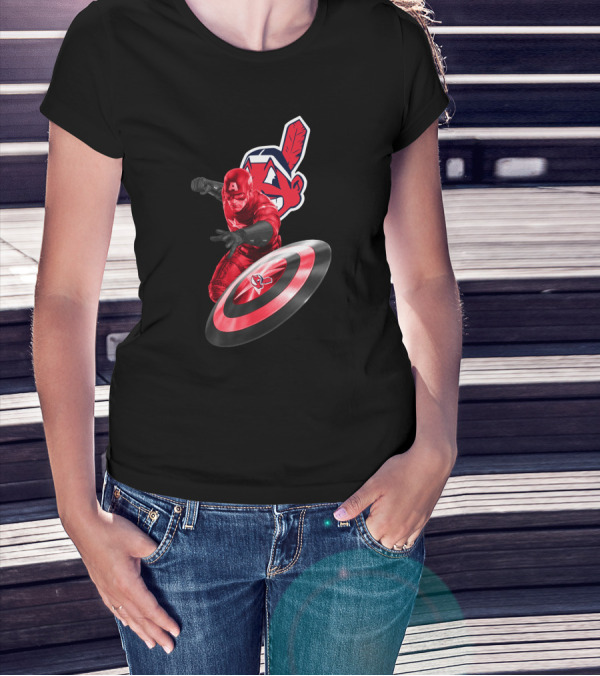 Cleveland Indians And Captain America Crossover With Shield And Iconic Feather T-Shirt