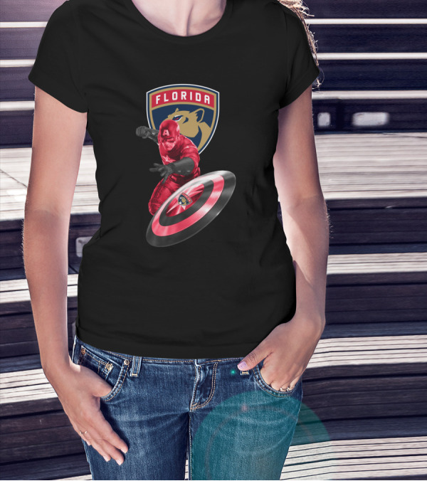 Florida Panthers Hockey Team Meets Captain America Superhero Crossover T-Shirt