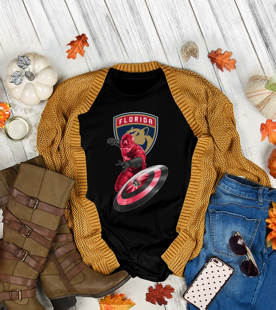 Florida Panthers Hockey Team Meets Captain America Superhero Crossover T-Shirt