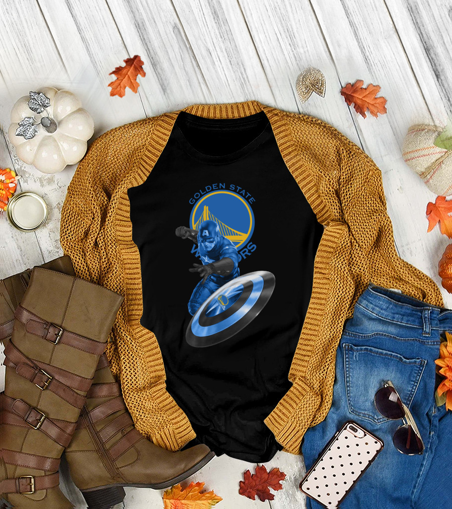 Golden State Warriors Captain America Shield Nba Crossover T-Shirt