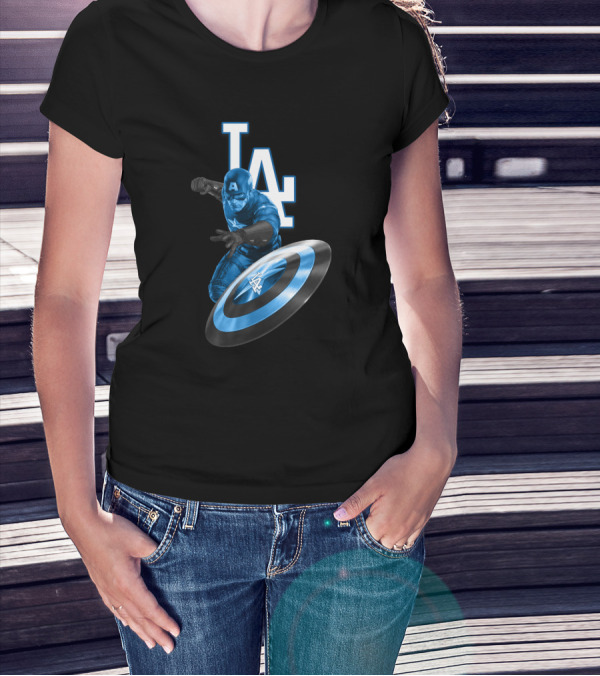 LA Dodgers Captain America Logo Collaboration With Shield T-Shirt