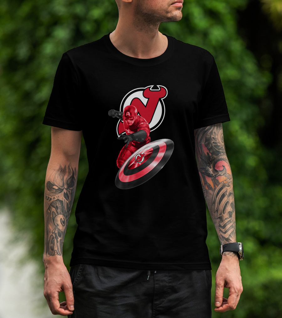 New Jersey Devils With Captain America Shield And Logo Integration T-Shirt