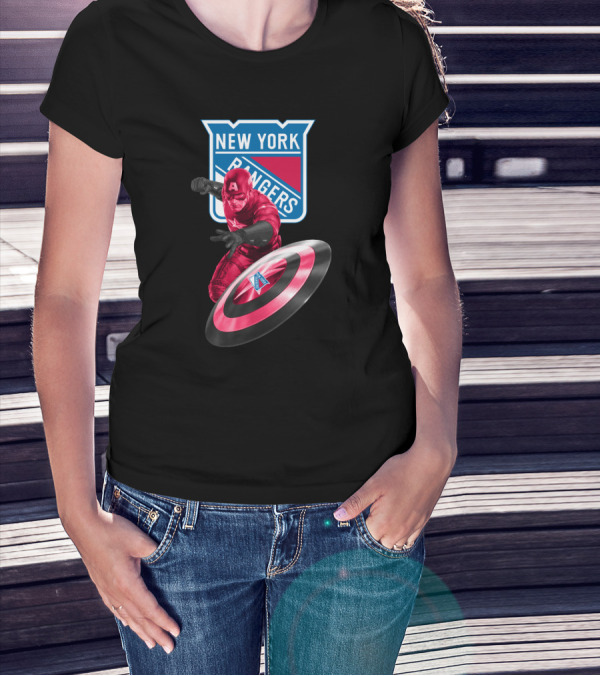 New York Rangers Captain America Crossover With Shield T-Shirt