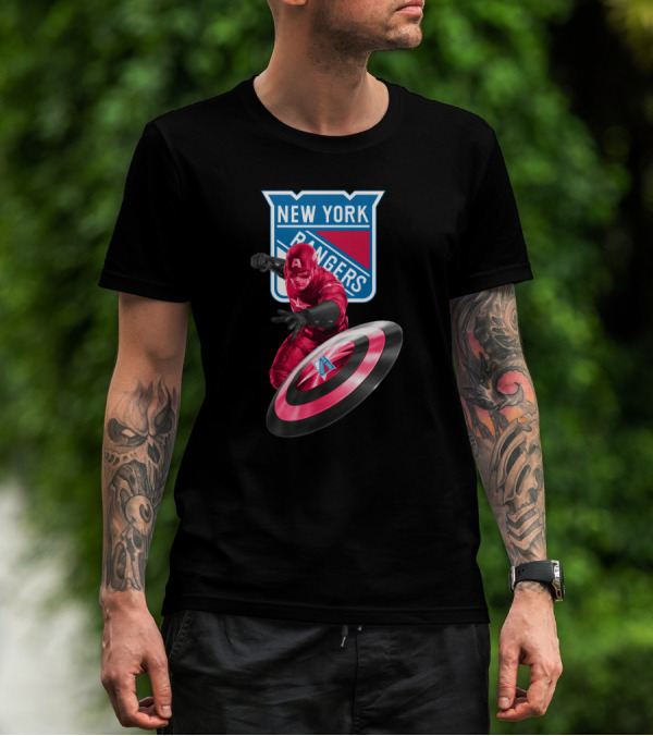 New York Rangers Captain America Crossover With Shield T-Shirt