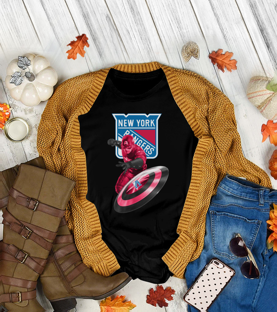 New York Rangers Captain America Crossover with Shield T-Shirt