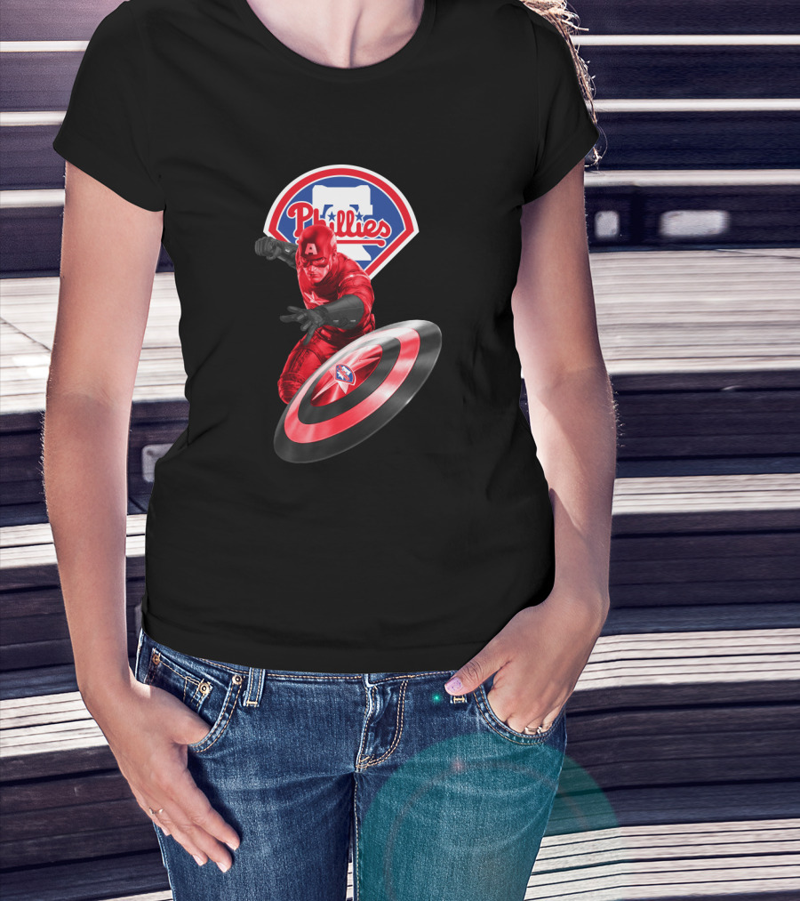 Philadelphia Phillies Marvel Collaboration Featuring Captain America Icon And Shield T-Shirt