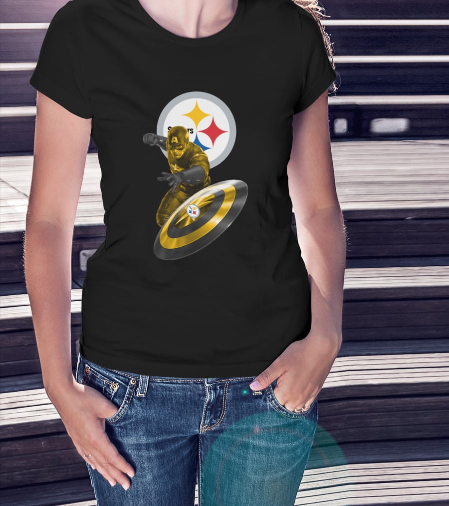 Pittsburgh Steelers Captain America Shield Iconic Mashup T-Shirt
